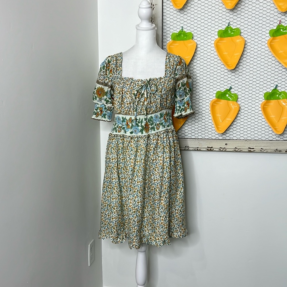 Floral Print Dress with Blue and Green Accents